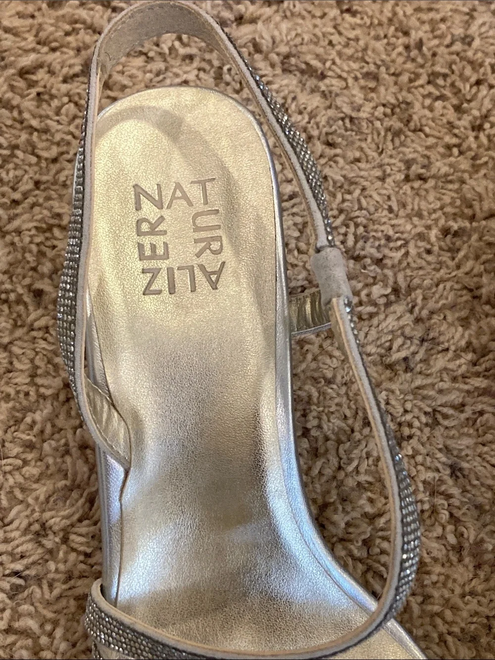 Naturalizer Silver Rhinestone Strappy Slingback Sandals